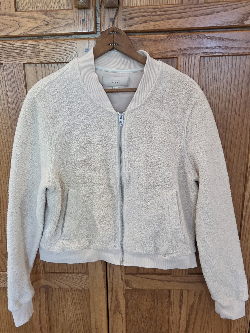 BLANKNYC Sherpa Fleece Bomber Jacket Large Blush Pink Full Zip Cozy